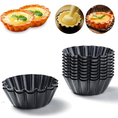4/6/8/12pcs Tart Mold Non-stick Carbon Steel Mini Tart Pans Tartlet Cupcake Reusable Egg Tart Baking Mold Muffin Cup Bakeware