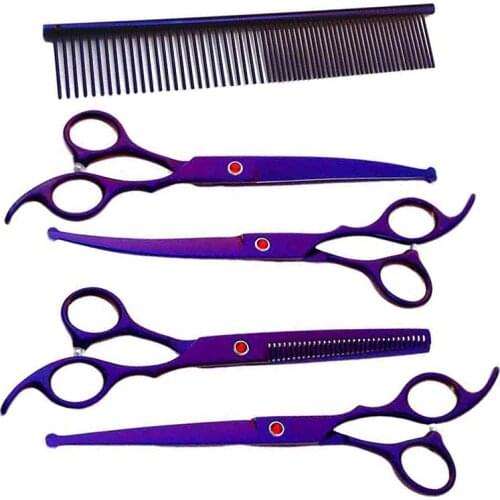 7 Inch Purple Round Tip Curved Thinning Cutting Comb Japan Steel 2020 Popular Set Pet Scissors