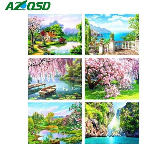 AZQSD 5D DIY Diamond Painting River Diamond Embroidery Mosaic Landscape Home Decoration Handmade Gift