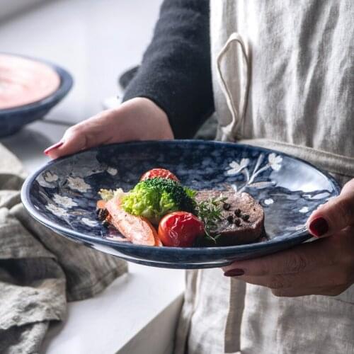 Japanese Style and Wind Hand-painted Cherry Blossom Dishes, Home Creative Personality Ceramic Underglaze Dishes