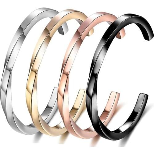 Stainless Steel Simple Minimalist Bending Bangle Bracelet Rose Gold Women Fashion Trend Bangle Gift For Him