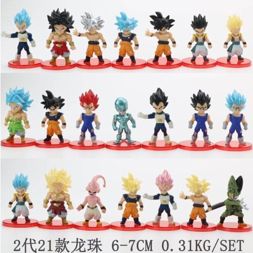 Dragon Ball Z Broly Goku Cell Majin Buu Gogeta Vegeta PVC Action Figures 80mm Dragon Ball Super Anime Figurine Toys 21pcs/set