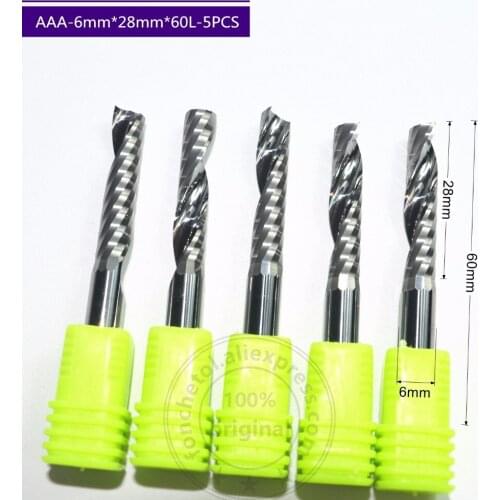 6mm*28mm-5PC,Free shipping CNC tungsten carbide milling cutter,AAA-1 flute end mill,PVC,MDF,Acrylic cutter,woodworking bit