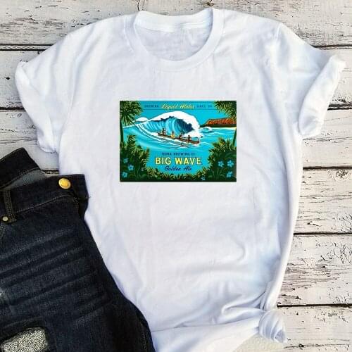 Big Wave Men Clothing Aloha Graphic T Shirts Hawaii Beach Vacation White Tee Beach Tops Fashion 2021 Shirt Women Harajuku L