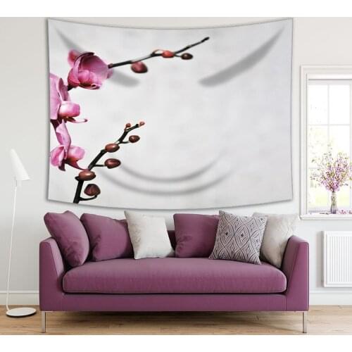 Tapestry Pink Orchid Flowers and Buds Blooms Tropical Nature Decorative Photo Printed