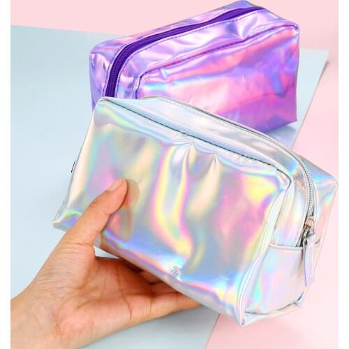 2018 New Square Cosmetic Bag Laser Holographic Purse Makeup Bag Beauty Case Colorful Travel Organizer Toiletry Bag Neceser Mujer