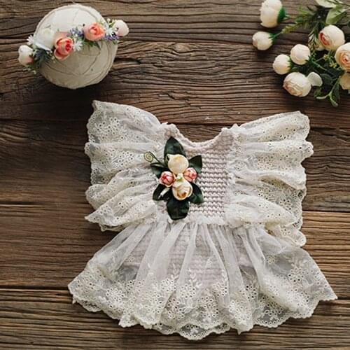 Country Style Lace Flower Dress Headbands Set Baby Girl Newborn/1-2 year/100 days Photography Prop Studio Shooting Accessories