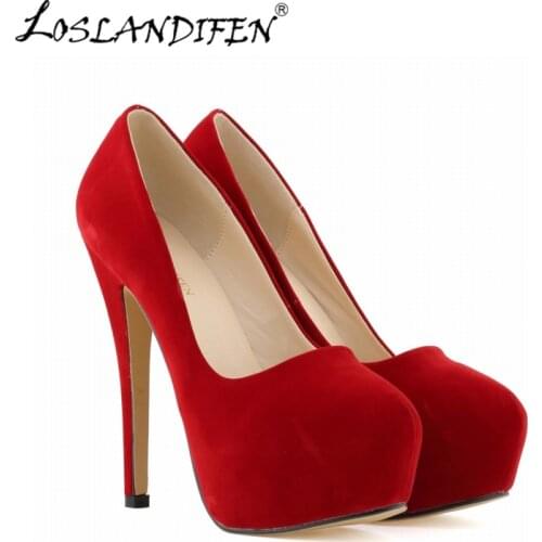 LOSLANDIFEN Women 14cm Super High Heels Pumps Female Platform Shoe Night Club Party Dress Wedding Shoes Sexy Plus Size 42