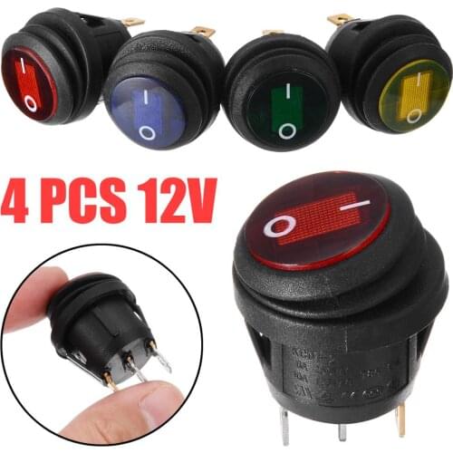 Mayitr 4pcs/lot 12V 12A LED Round Dot Rocker Switch Car Boat On/Off 3 Pin SPST Switch Waterproof Red/Blue/Orange/Green Light