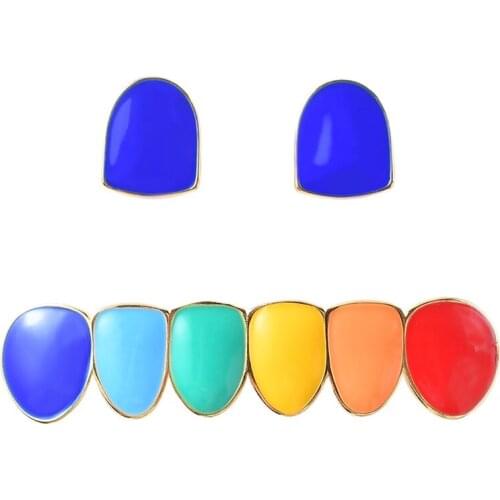 Copper Milticolour Colorful Teeth Grillz Set Top Bottom Tooth Grills Dental Mouth Punk Hip-hop Cool Men US Rapper Tooth Jewelry
