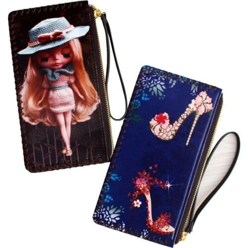 Cute girl doll high heel print purse ladies wallet women clutch Wrist wallet female handmade long Womens Thin wallets and purses