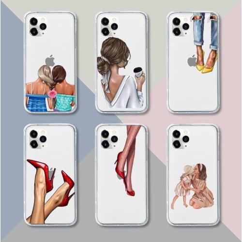 Fashion women Cover Phone Case Transparent For iPhone 12 11 pro mini XS XR X max 5 6 s 7 8 plus Soft TPU Clear Mobile bags