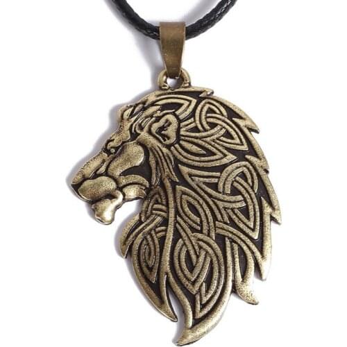 Vintage Knot lion Pendant Necklace Nordic Viking Animal Amulet Mens Necklace