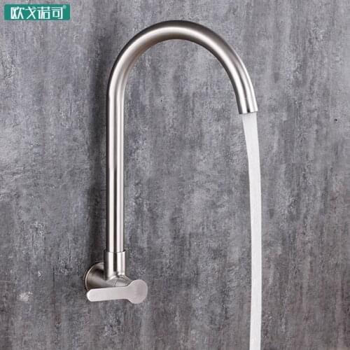 Wall mount kitchen sink faucet single cold single handle 304 stainless steel lead free tap