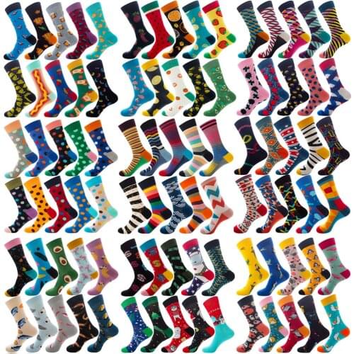 10pairs High Quality Combed Cotton Socks food Pattern Long Tube Funny Happy Men Socks Novelty Skateboard Crew Casual Crazy Socks