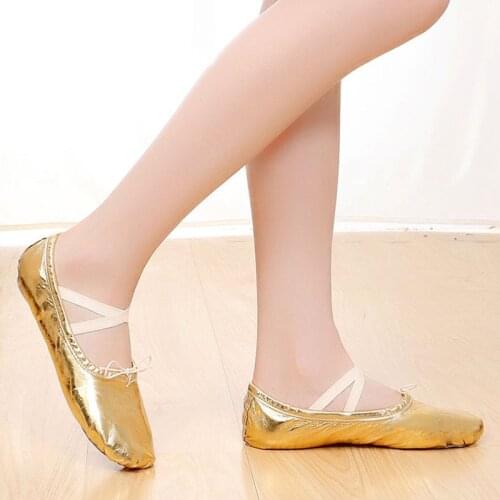 USHINE New professional PU gold silver body-shaping training Yoga slippers shoes belly ballet dance shoes kids girls woman