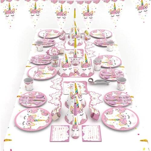 Unicorn Birthday Party Decorations Kids Disposable Tableware Cups Plates Napkin Balloon Unicornio Party Supplies