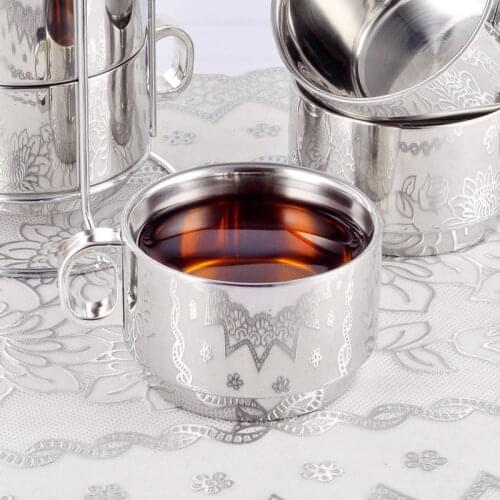 Portable Double Layer Anti-scald Stainless Steel Stackable Coffee Cup Holder Set Tea Cup Cover 6pc/set