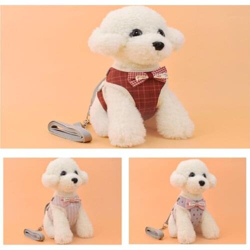 Bowknot Pet Harness Vest Dog Adjustable Leash Set Cat Soft Breathable Walking Leashes Traction Rope Collar Puppy Chest Strap