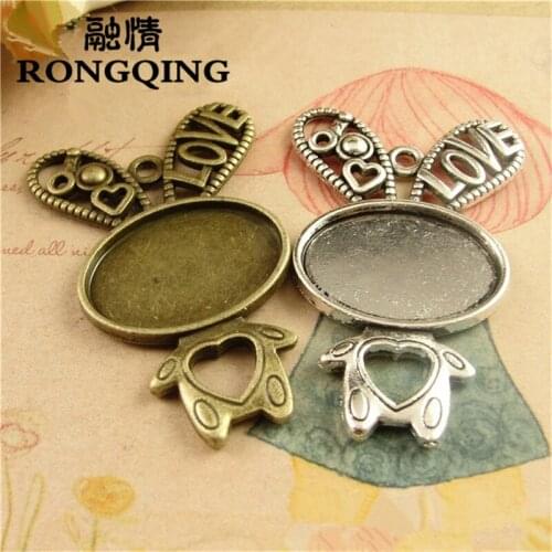 RONGQING 25*18MM Vintage Animal Rabbit Charms 30pcs/lot Hollow Heart Rabbit Love Charms for Jewelry Making