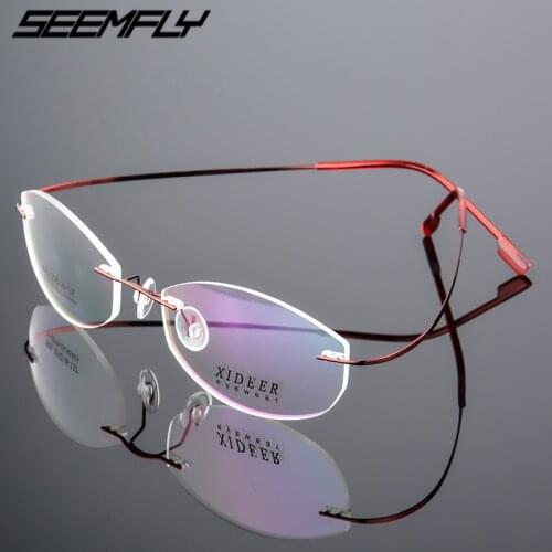 Seemfly Titanium Alloy Glasses Frame Superelastic Rimless Women Metal Ultralight Eyeglasses Frame Female Goggle Unisex Eyewear
