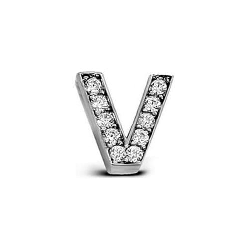 Argentum Concept- V Letter Studded Silver Single Earrings-K078801