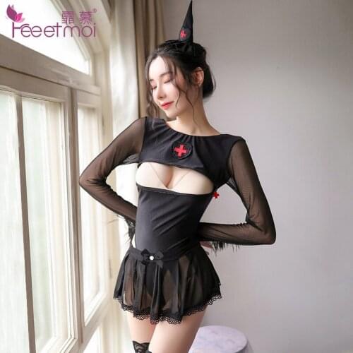 The Dark Witch Sexy Halloween Costumes Hollow Bodystocking Japanese Lingerie Sex Skirt Cosplay Cute Devil Women Sexy Uniforms