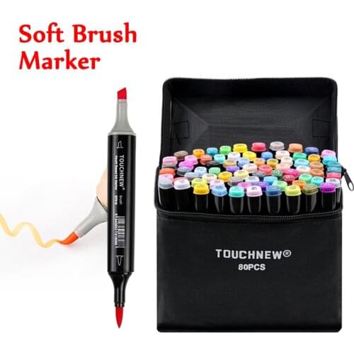 TOUCHNEW 80 Colors Soft Brush Markers Pen Dual tips Alcohol Based Markers set for Manga Drawing Animation Design Art Supplies