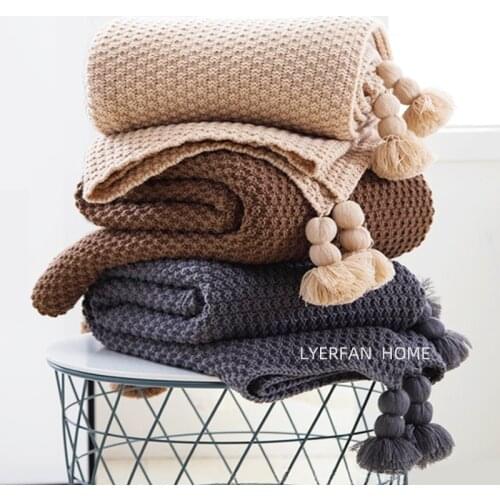 New Plaid Throw Blanket Knitted Solid Color Office Nap Shawl Nordic Style Blanket Cover for Sofa Bed Air Conditioning Tapestry