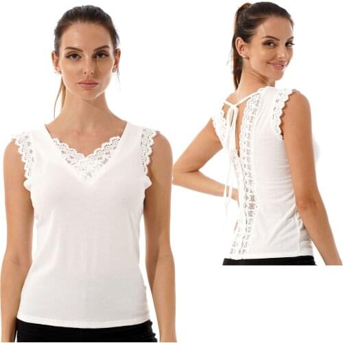 Women Fashion Casual T-shirt Vintage Camisole 2021 Summer Elegant Ladies Embroidered Lace Patchwork V Neck Sleeveless Tanks Tops