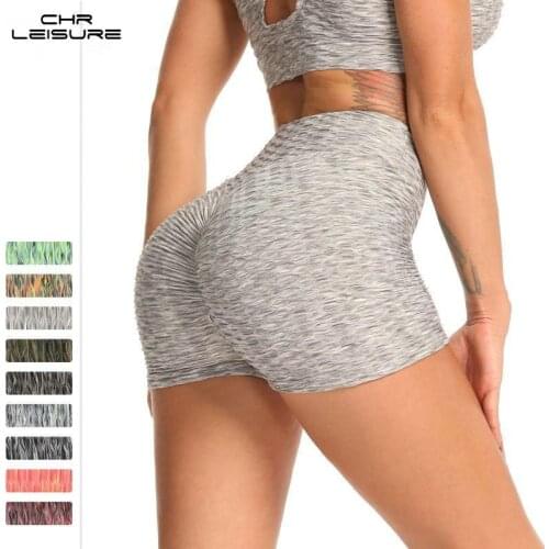 CHRLEISURE Shorts Women High-Waist Push Up Skinny Height Elastic Colorful Jacquard Leisure Fitness Sports Biker Casual Shorts