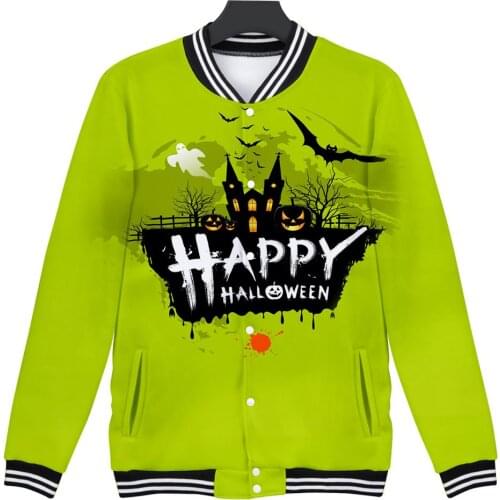Happy Halloween 3D Women Pullovers Tops Leopard Print Baseball uniform Winter Lady Hem Hoody Shirts