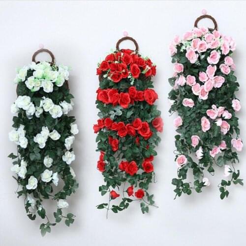 1 pc 90cm Artificial Rose Silk Flower Garland For Wedding Decoration Background Home Garden Decor Flower Wall Decals Vines Plant