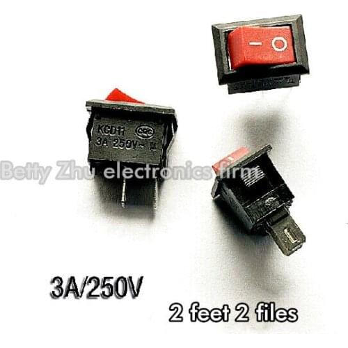 100PCS/LOT Rocker Switch Red 2 feet 2 files rocker switch 15MM * 10MM 3A / 250V