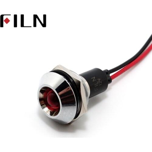 12v pilot lamp 22mm FILN 6v 24v 110v 220v 36v 48v red yellow blue green white led metal signal lamp with 20cm cable