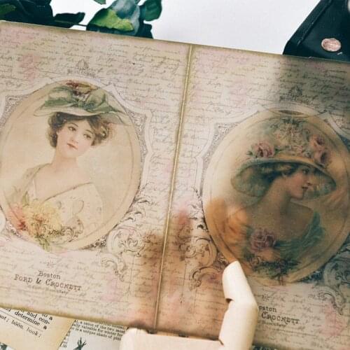 16 PCS Retro Ladies Vintage Flower Court style Background Material Stationery Junk Journal Stickers Label For Notebook Planner