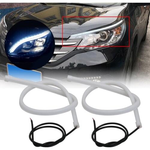2PCS Car LED Xenon Light Strip 12V DRL Daytime Running Light 6000K Waterproof Flexible LED Strip Headlight Decorative Lamp