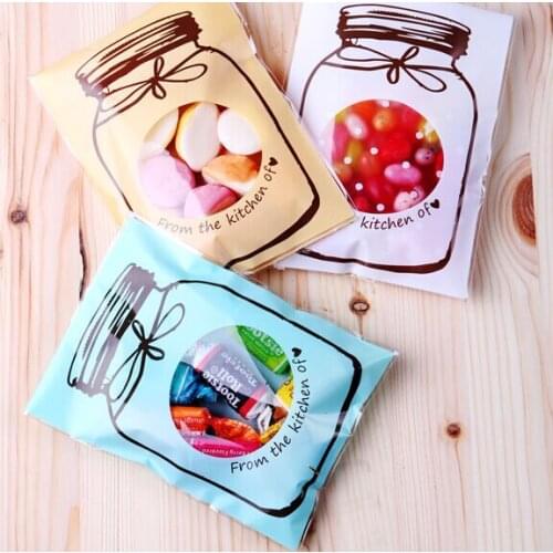 300pcs 3-Color Beautiful Jar Clear Window 7x10 Cello Bag,Cookie Bakery Gift Candy Packaging Bags,Self Adhesive Seal