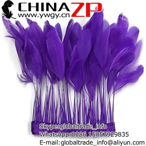 4-6 Inch CHINAZP Factory Wholesale 10yards/lot Exporting Good Quality Dyed Eggplant Stripped Rooster Tail Feathers Trim
