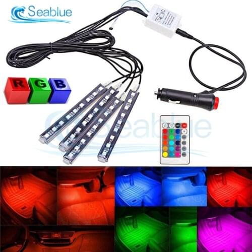 4*9LED=36LEDs Car Foot Light Ambient Lamp With USB Wireless Remote Control Multiple Modes Automotive Interior Decorative Lights