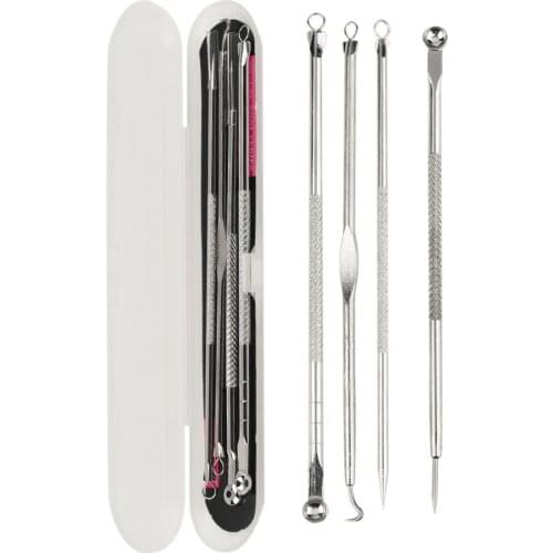4pcs/set Double-ended Acne Needle Blackhead Blemish Remover Pimple Comedone Facial Cleaning Skin Care Tool Stainless Steel