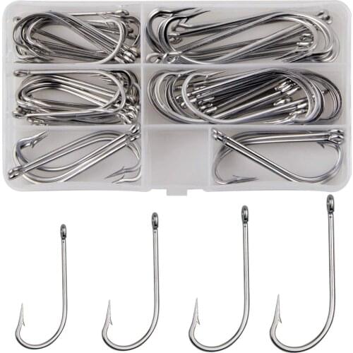 60Pcs/Box 34007 Fishing Hooks Stainless Steel Saltwater Fishing Hook White Big Extra Long Shank Hook For Saltwater Freshwater