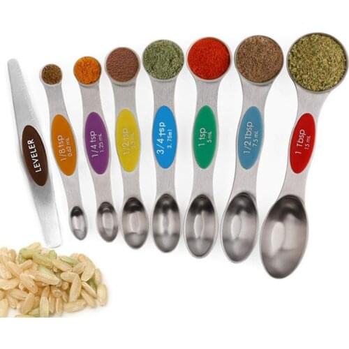 8Pcs Magnetic Measurement Double Head Measuring Spoon Kitchen Baking Tools Stainless Steel Teaspoon Tablespoon