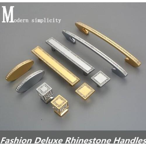 96mm 128mm Modern fashion deluxe diamond villa furniture decoration handles K9 crystal drawer tv cabinet knobs pulls silver gold