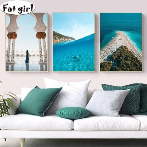 Modern Style DIY full diamond Painting Architecture, diving, beach cross stitch 3d embroidery mosaic home art Rhinestone gift