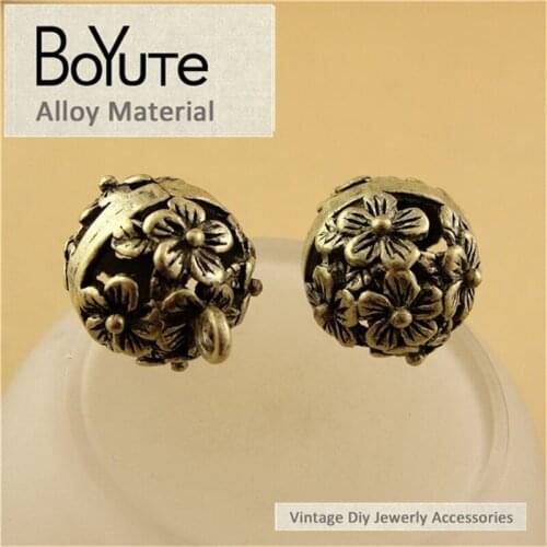 BoYuTe (10 Pieces/Lot) 15MM Antique Bronze Plated Metal Flower Hollow Ball Charms Diy Jewelry Accessories Findings