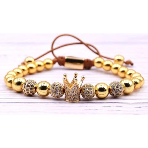 Gold color Stone beads Men Crown bracelet handmade mens jewelry lion pulseras bracelets homme bijoux hippie armband bileklik