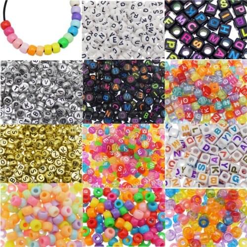 Julie Wang 110pcs Plastic Beads Mixed 11 Styles Resin Solid Color Alphabet Letters Spacer Bead Bracelet Jewelry Making Accessory