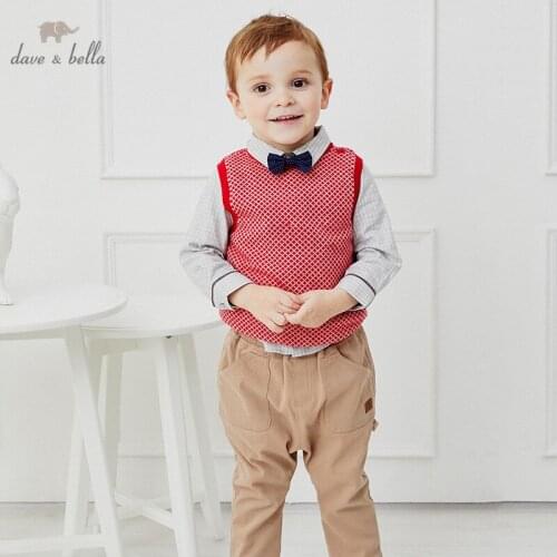 DB14573 dave bella autumn kids boys handsome plaid coat children boy fashion sleeveless vest