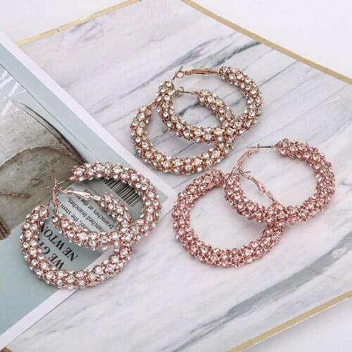 European And American Hollow Rhinestone Earrings Fashion Atmosphere Party Large Circle Earrings Hoop